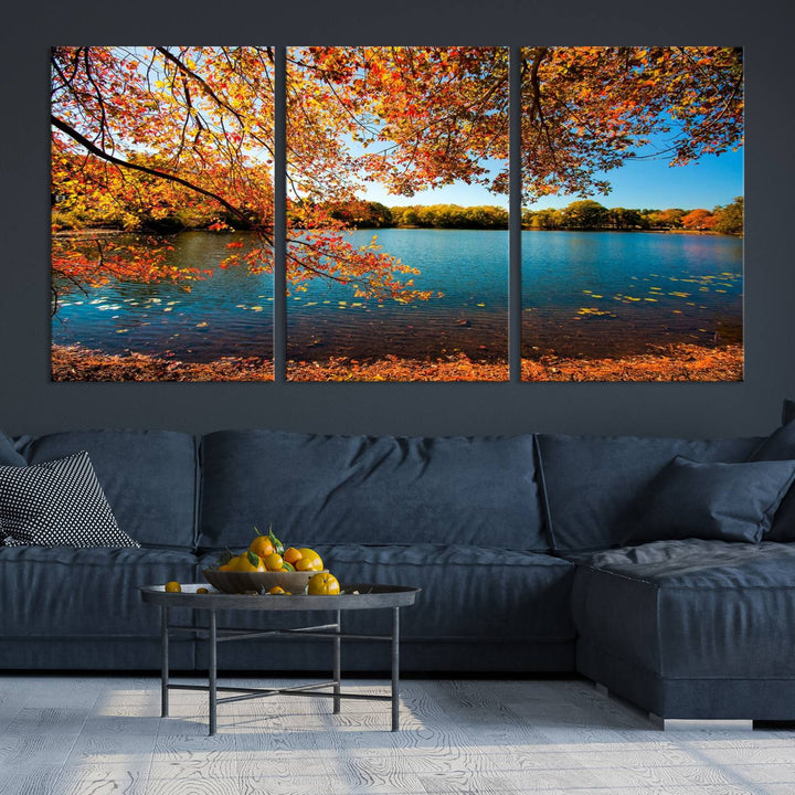 Autumn Tree Fall Lake Wall Art Canvas Print