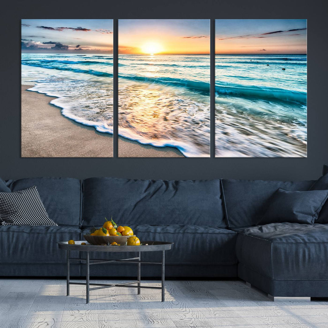 Ocean Beach Canvas Wall Art Beach Canvas, Coastal Sunset Tropical Island Beach Sunset Artwork Print for Living Room Home Office Decor, Beach Wall Art, Sea Wall Art