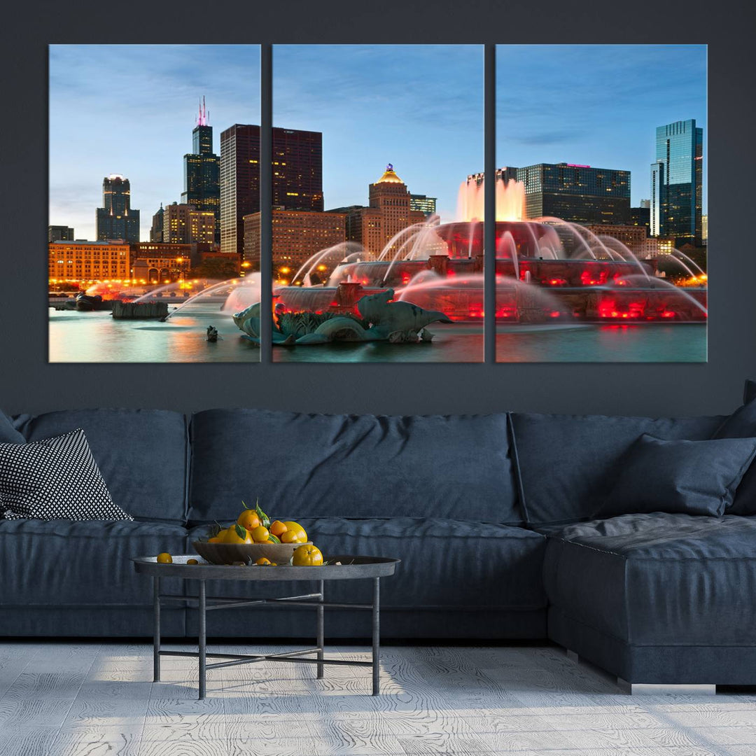 Chicago City Lights Night Skyline Cityscape View Wall Art Impression sur toile