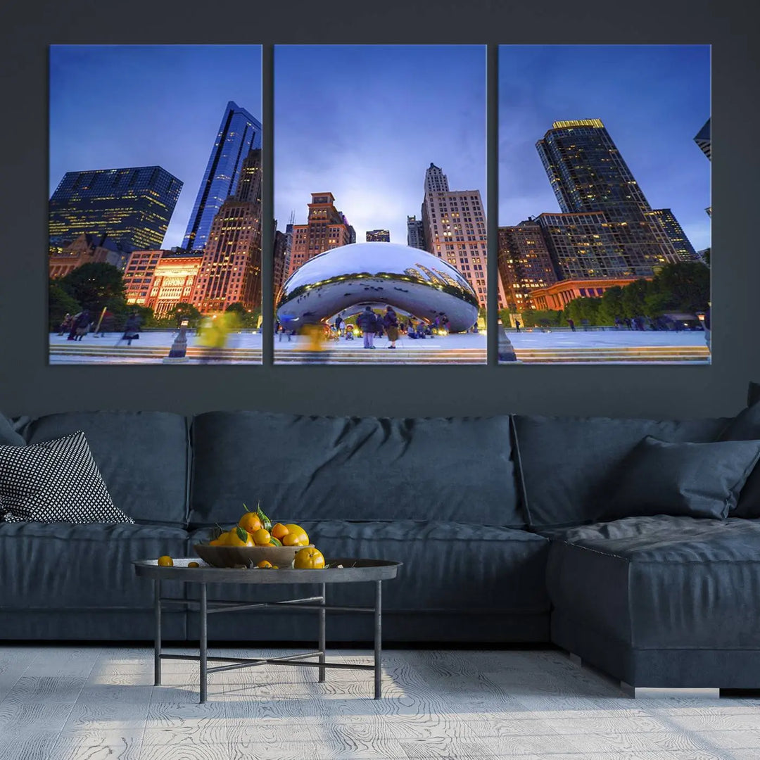 Chicago Night Skyline Wall Art City Cityscape Canvas Picture Print 