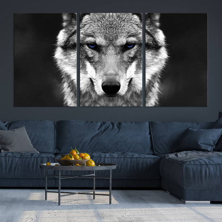 Black and White Wild Wolf Wall Art Canvas Print