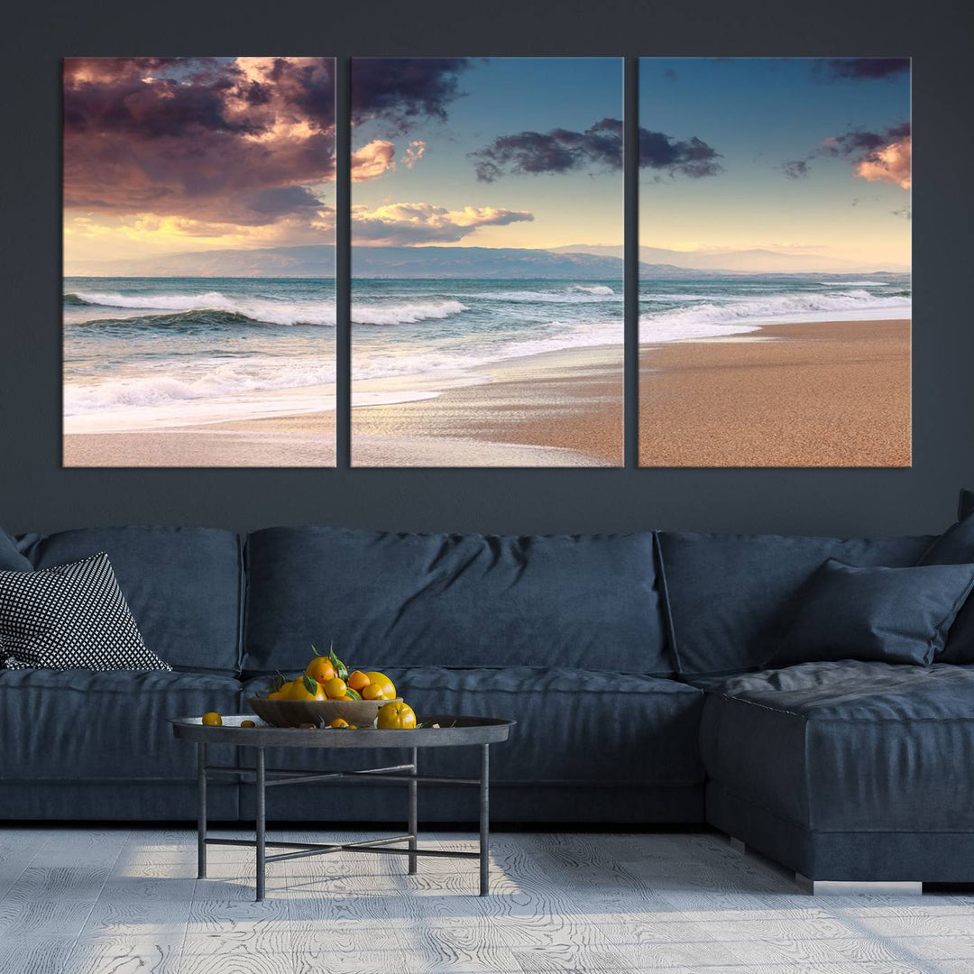 Cloudy Weather Beach Sunset Sunrise Wall Art Canvas Print