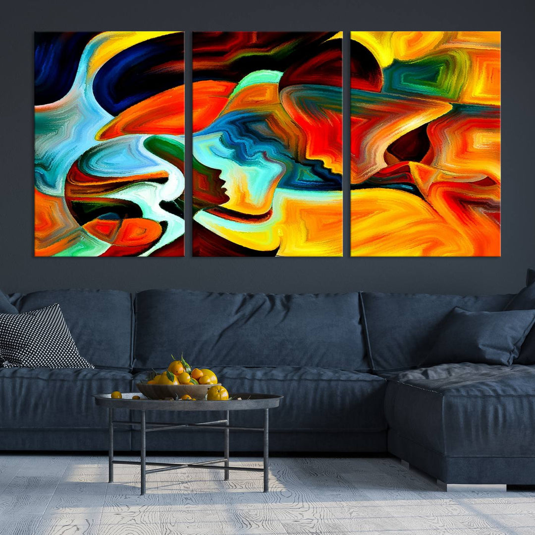 The "Human Love Figures Abstract Wall Art Canvas Print" adds a stylish touch to the dining area, featuring vibrant three-panel artwork on museum-quality canvases with UV-protective coating.