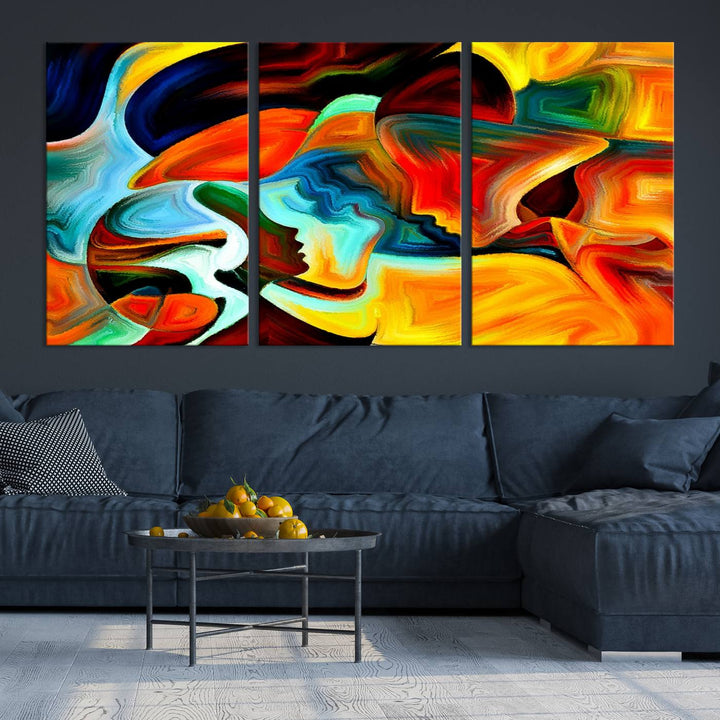 The "Human Love Figures Abstract Wall Art Canvas Print" adds a stylish touch to the dining area, featuring vibrant three-panel artwork on museum-quality canvases with UV-protective coating.