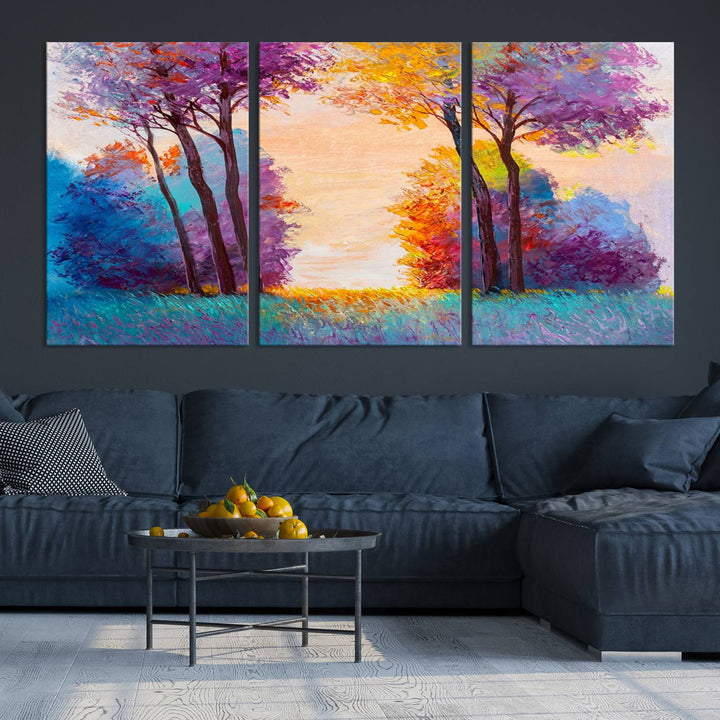 Oil Paint Effect Trees Wall Art Canvas Print features a UV-protective coating for lasting vibrancy.