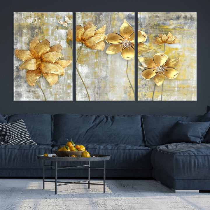 Golden Flowers Wall Art Canvas Print