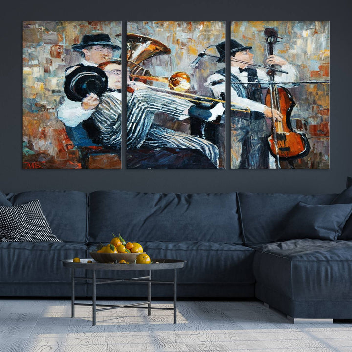 The Good Old Days Musicians Wall Art Canvas Print graces the wall, merging art with elegance. This museum-quality canvas comes with a UV-protective coating and is ready to hang.