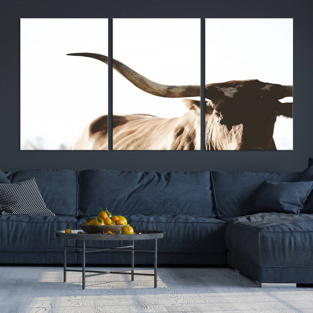 Texas Cow Longhorn Wall Art Canvas