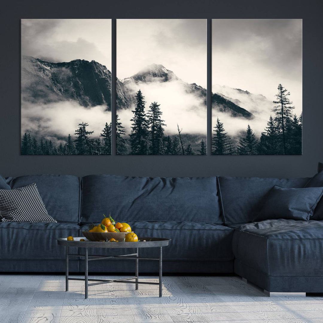 Forêt d'hiver Misty Fogy Wall Art Impression sur toile