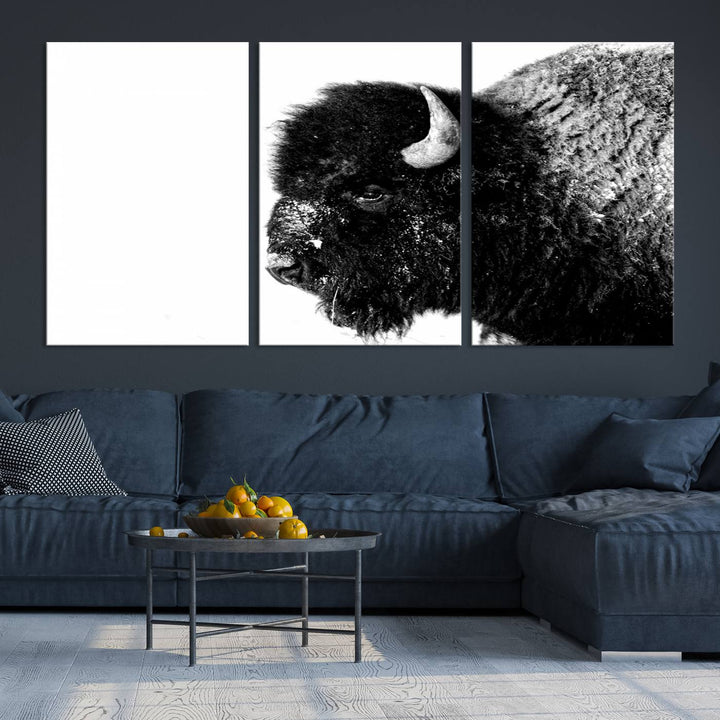 American Bison Wall Art - Buffalo Wall Art Black and White Canvas Print - Framed, Ready to Hang, Modern Nature-Inspired Artwork for Home and Office Decor