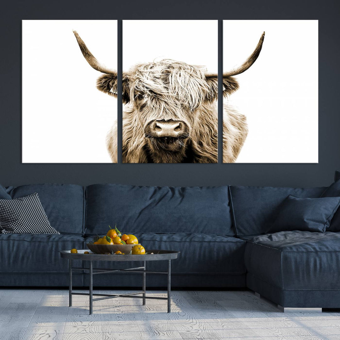 Scottish Highland Cow Cattle Art Print Farmhouse Wall Art Canvas Print