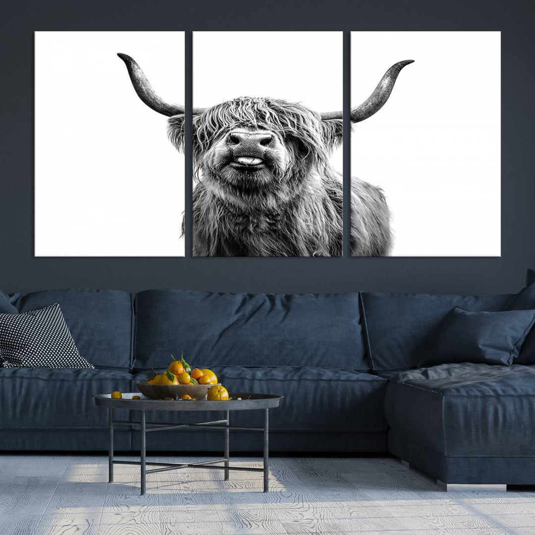 Fanny Scottish Highland Cow Cattle Art Print Farmhouse Wall Art Canvas Print