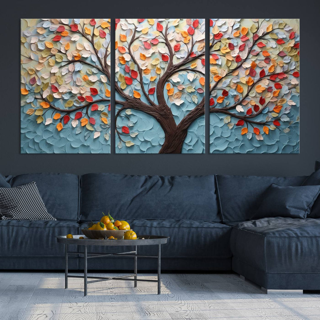 Abstract Tree and Leaf Wall Art Canvas Print