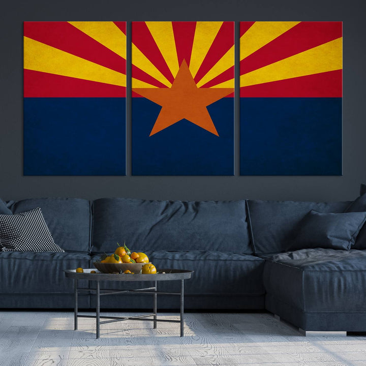 The Arizona States Flag Wall Art Canvas Print, made from museum-quality canvas with a UV-protective coating, is displayed prominently.