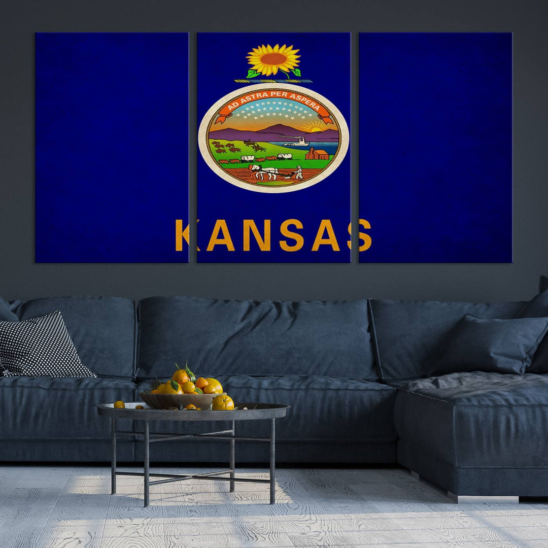 The "Kansas USA States Flag Wall Art Canvas Print" is prominently displayed.