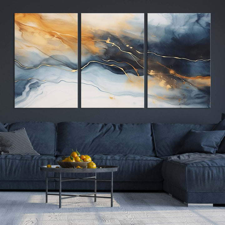 Smoke Blue Wall Art Canvas Print Abstract Artwork Printing