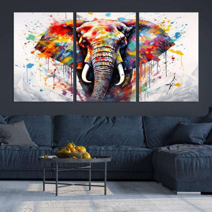 Impresión en lienzo de arte abstracto de pared de elefante de acuarela para decoración moderna del hogar, oficina, sala de estar y comedor