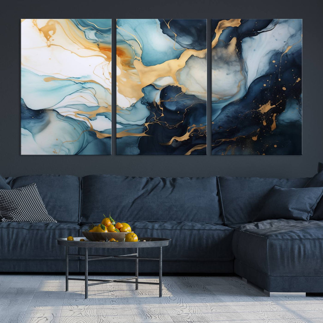 The living room is enhanced by the Marble Fluid Abstract Wall Art Canvas Print, which adds a touch of sophistication.