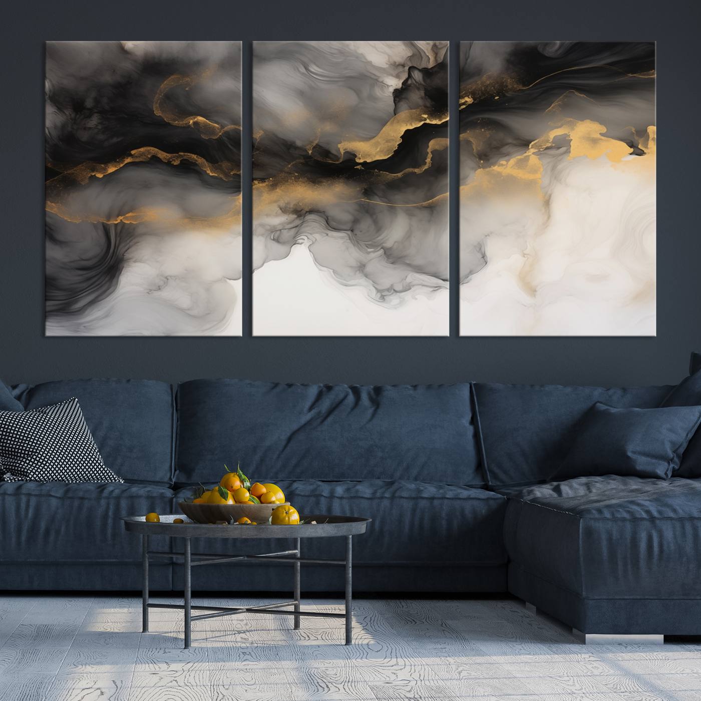 Brown Smoke Art Canvas Print for Living Room Home Decor graces a dark wall.