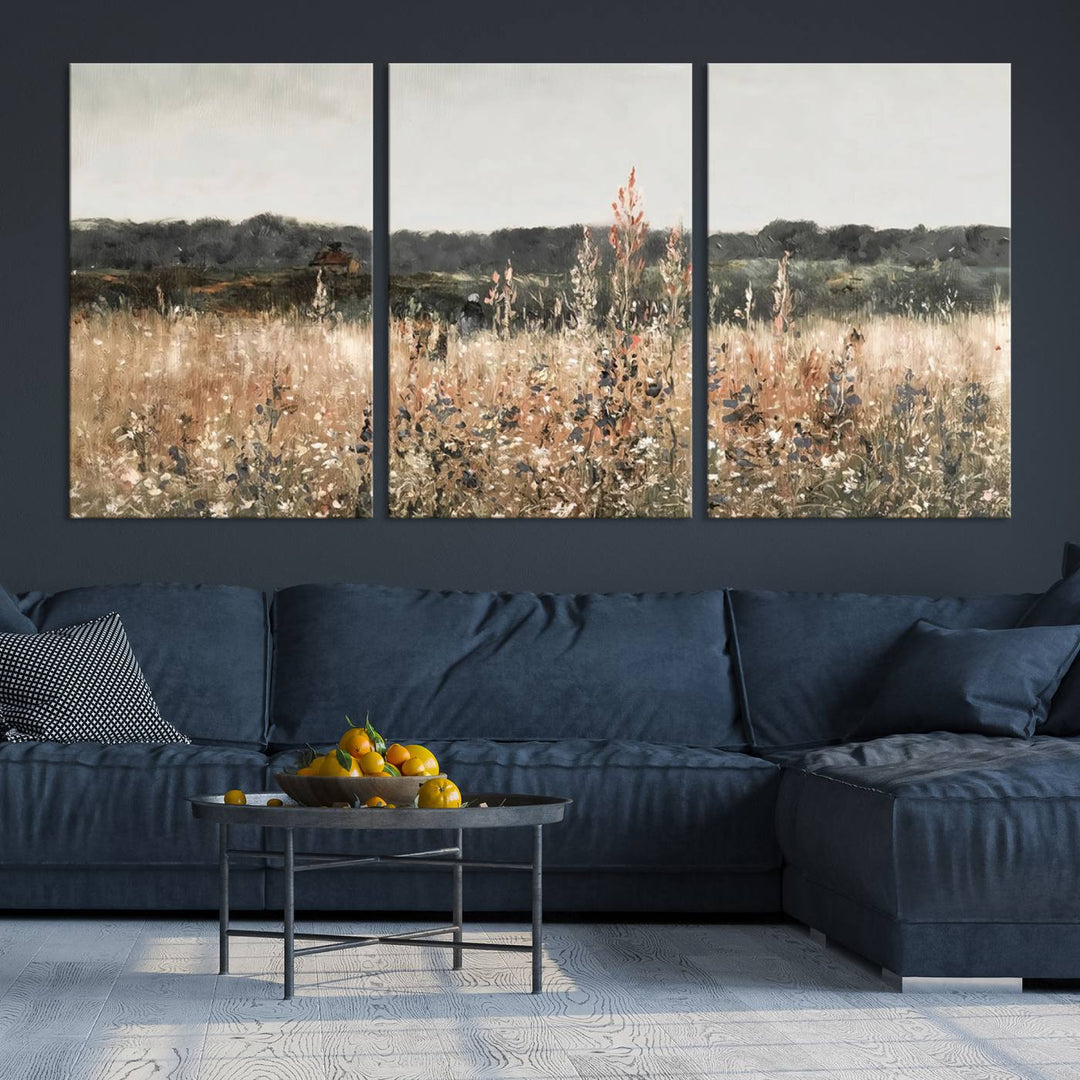 Abstract Wildflower Field Landscape Oil Painting Print, Country Field Wall Art - Framed Ready to Hang