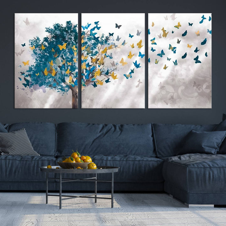 Tree Butterfly Abstract Tree and Butterfly Wall Art Canvas Print