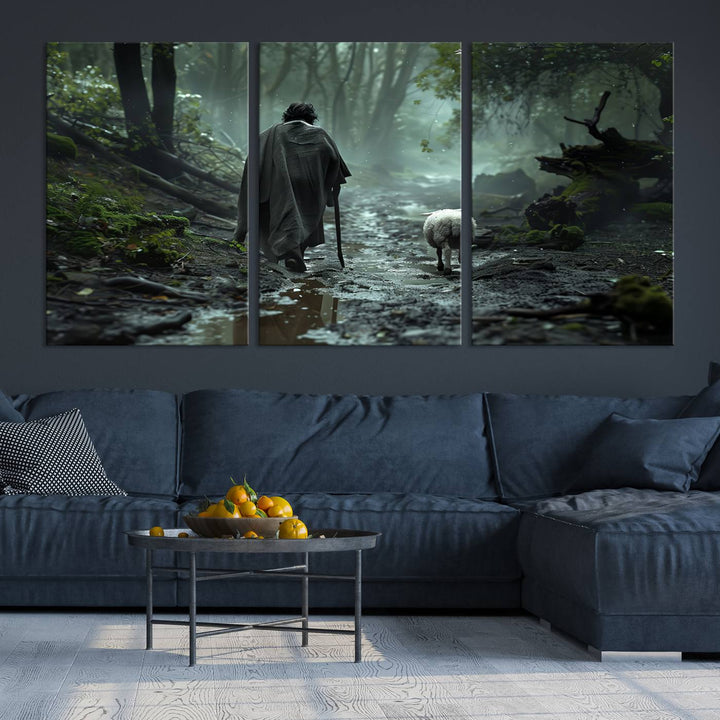 Mysterious Forest Shepherd Canvas Wall Art | Serene Journey Through Nature | Perfect for Living Room, Office, or Bedroom Decor