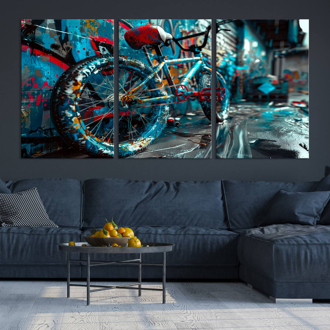 Bicycle Wall Art Canvas Print, Graffiti Wall Art Canvas Print