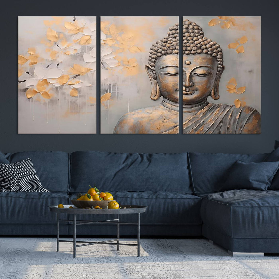 Abstract Buddha Statue Wall Art Canvas Print - Modern Meditation Decor for Living Room, Office, Yoga Studio