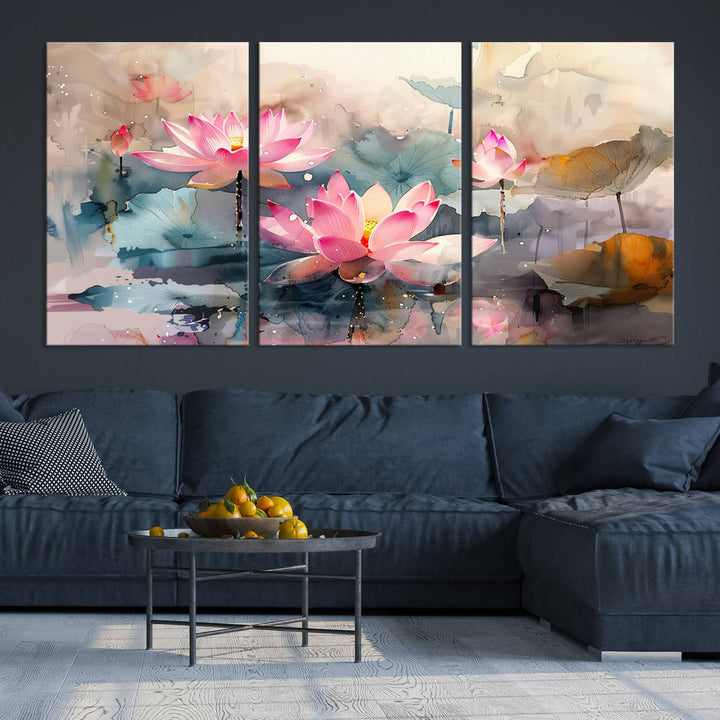 Abstract Watercolor Lotus Flower Wall Art Canvas Print