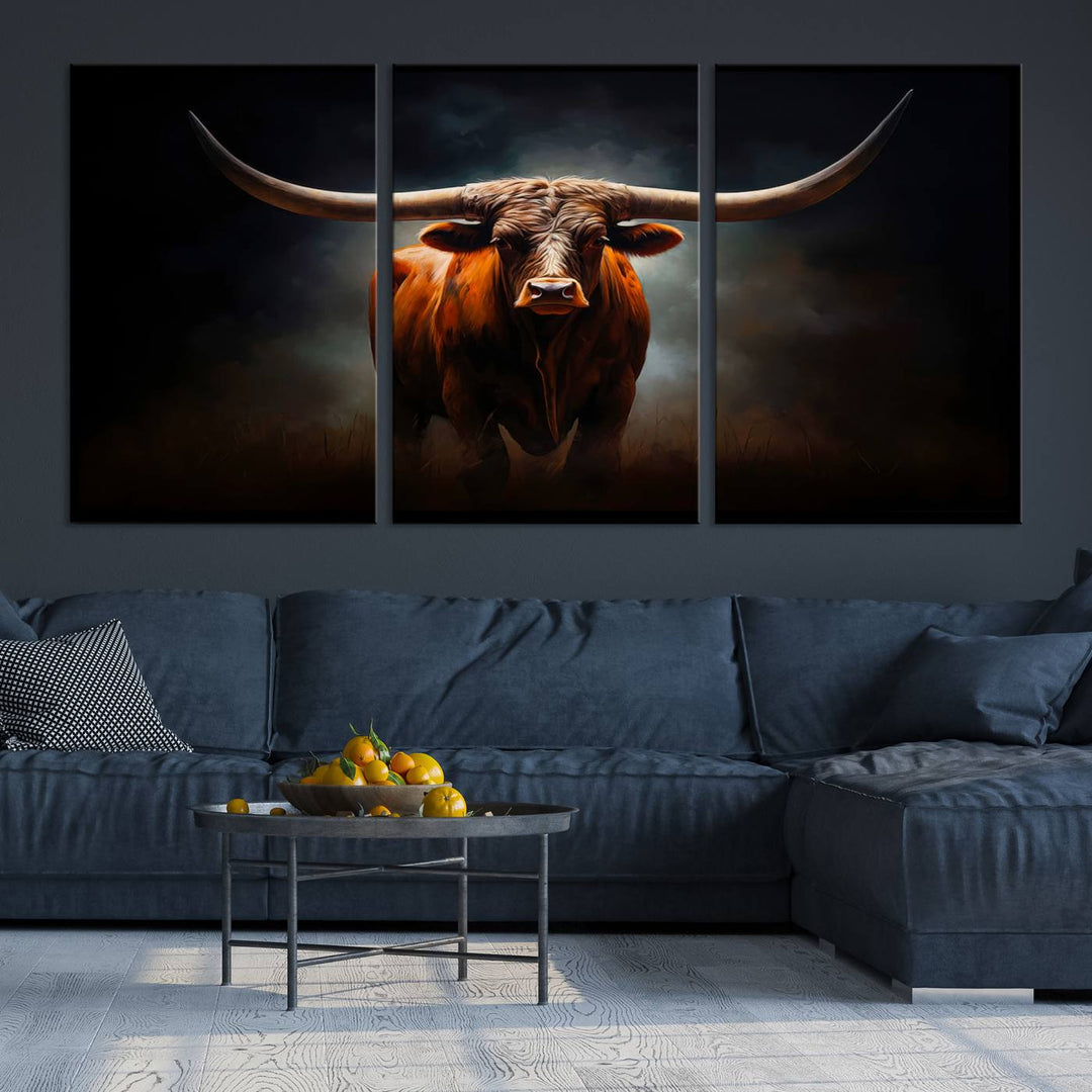 Longhorn Bull Wall Art Canvas Set – Bold Western Elegance for Rustic Home Décor