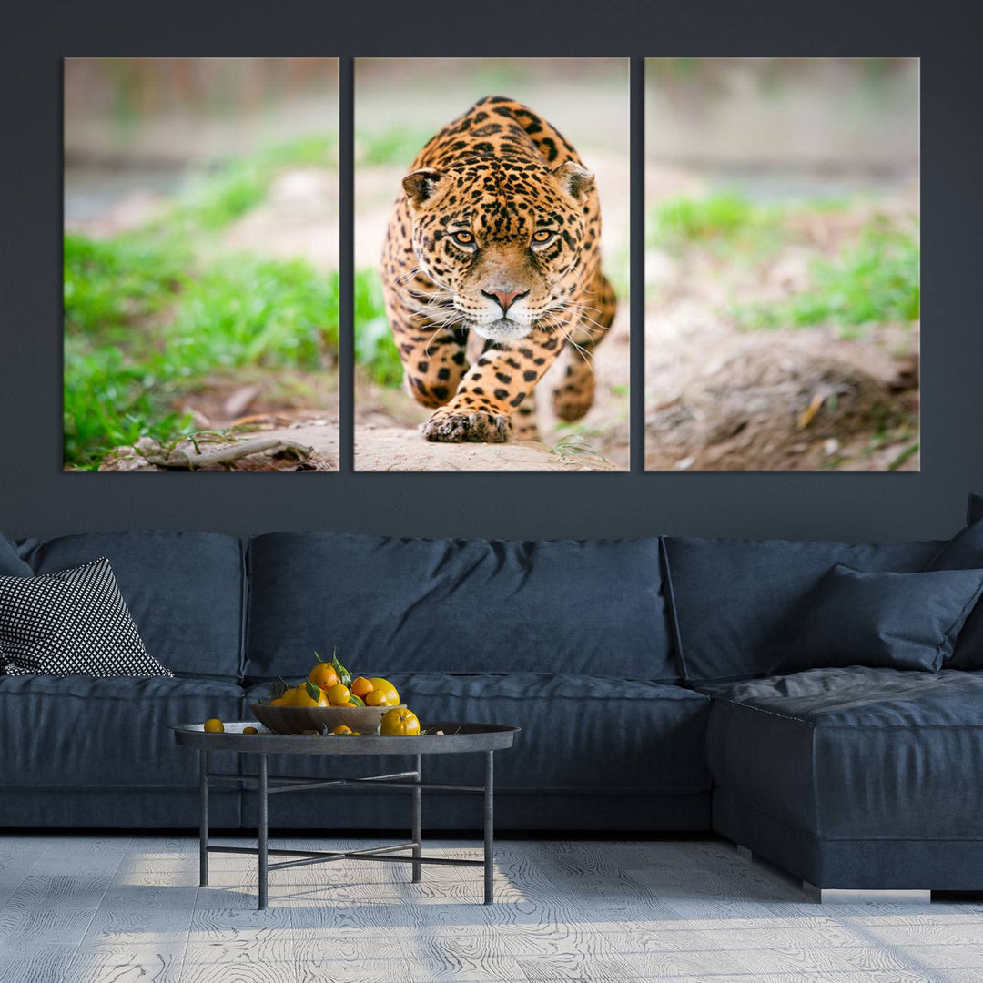 Leopard on the Prowl - Stunning Large Framed Canvas Wall Art for Living Room, Bedroom, or Office Décor, Vibrant Wildlife Print, Ready to Hang