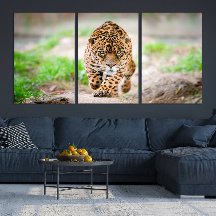 Leopard on the Prowl - Stunning Large Framed Canvas Wall Art for Living Room, Bedroom, or Office Décor, Vibrant Wildlife Print, Ready to Hang