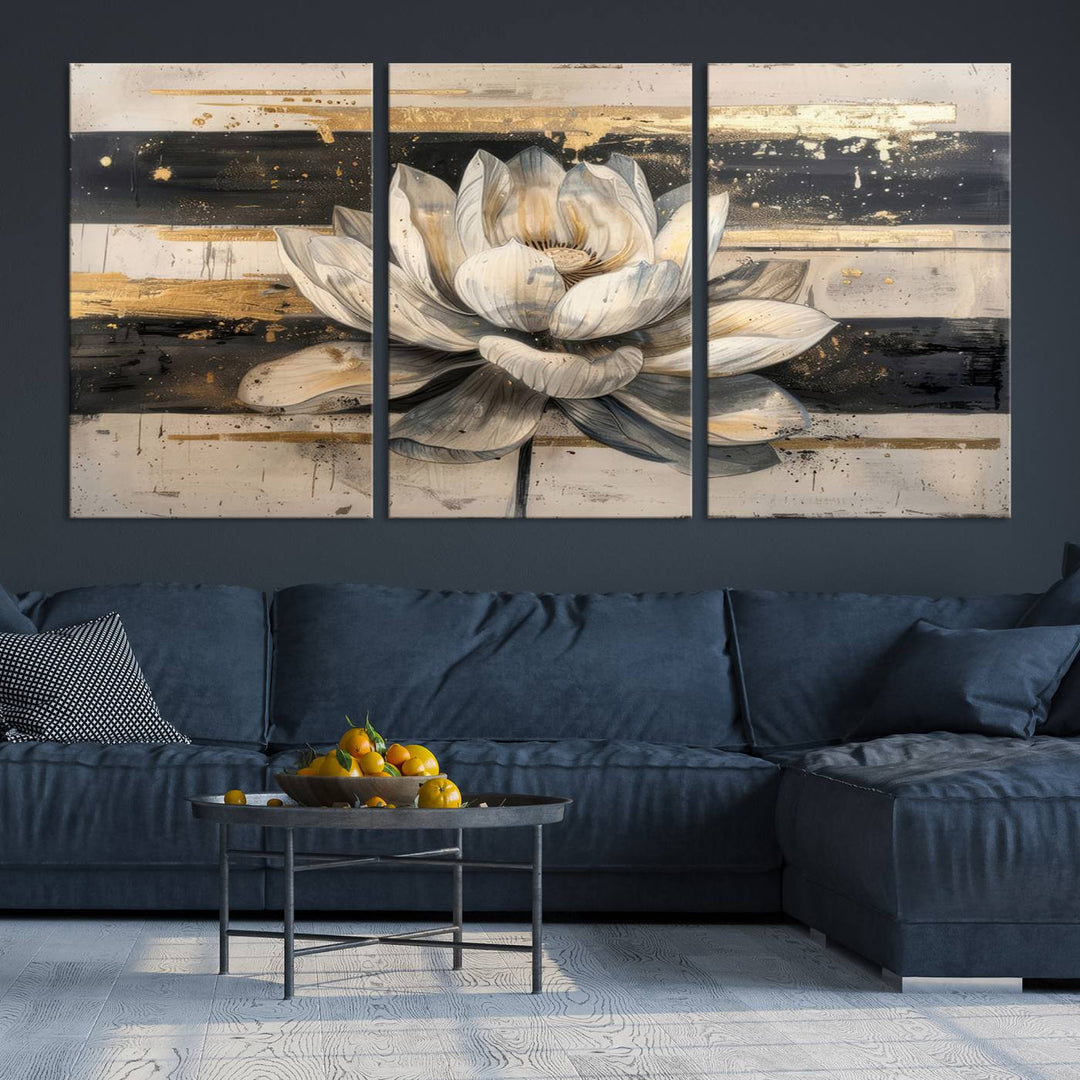 Abstract Lotus Flower Wall Art Canvas Print, Meditation Yoga Room Wall Art