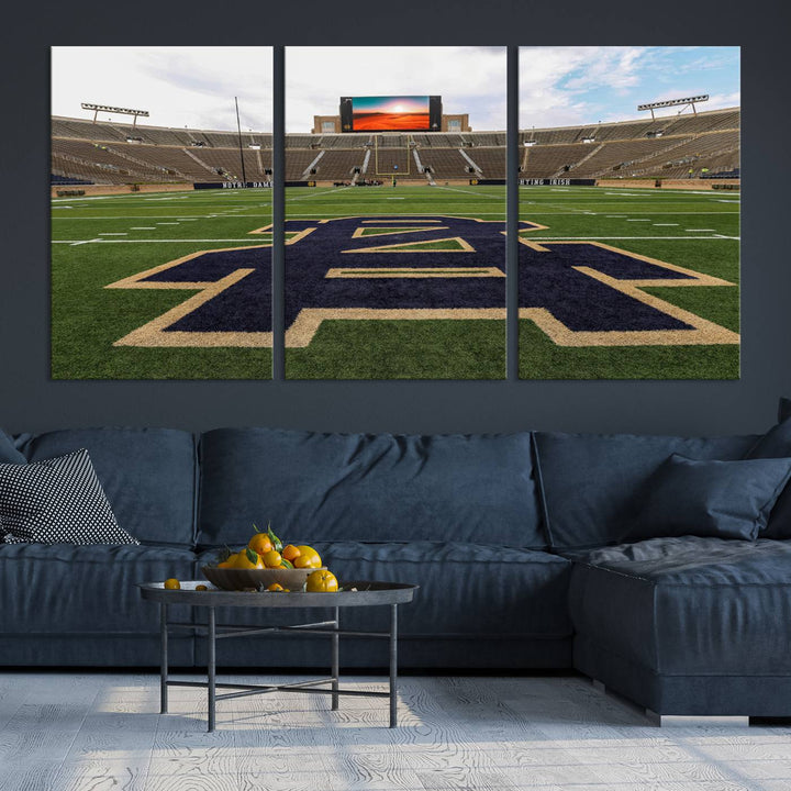 Notre Dame Stadium Giclee Canvas Print | Triptych Wall Art Featuring Iconic Notre Dame Football Field | Ready-to-Hang Sports Stadium Decor