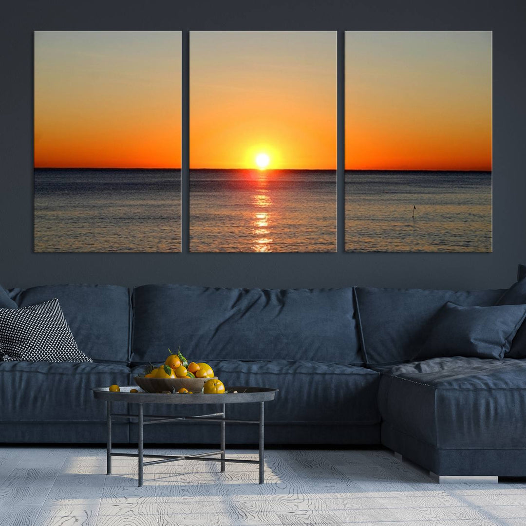 Golden Horizon Sunset Over Ocean Wall Art Canvas Print – Tropical Beach Canvas Wall Art – Giclee Print for Coastal Theme Decor Print