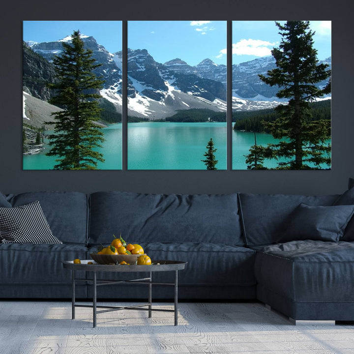 Canadian Rockies Moraine Lake Landscape Canvas Print, Turquoise Lake & Mountain View Wall Art, Ready to Hang Multi-Panel Giclee Canvas for Home Decor