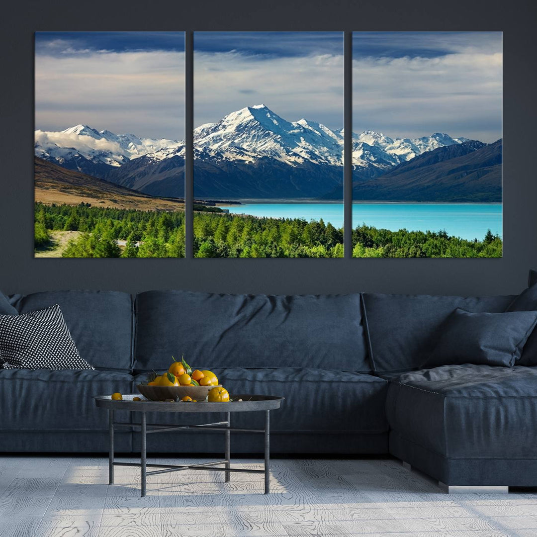 Impression d’art Mount Cook Nouvelle-Zélande Art mural Impression sur toile Lac et montagnes