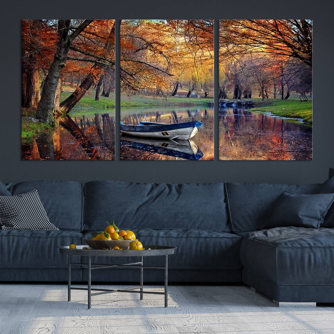 Wall Art Canvas Print Wonderful River in Forest Landscape in Autumn Wall Art Panels