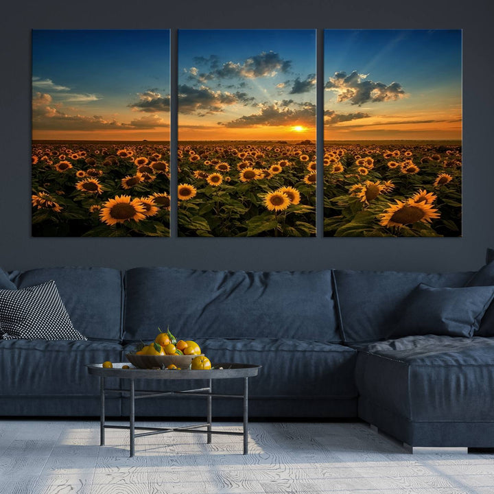 Sunflower Field Sunset Wall Art Canvas Print Wall Artwork