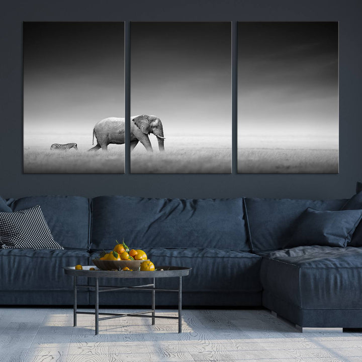 Elephant and Zebra Savannah Canvas Print