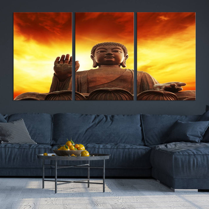 Wall Art Close up Buddha Statue at Sunset Canvas Print 