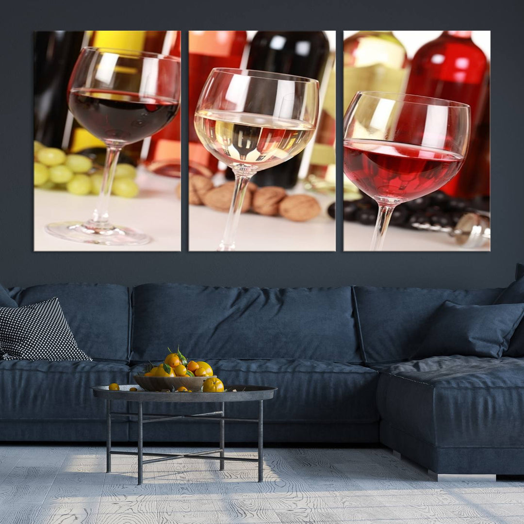 Wall Art Red, White and Rose Wine in Glass Canvas Print