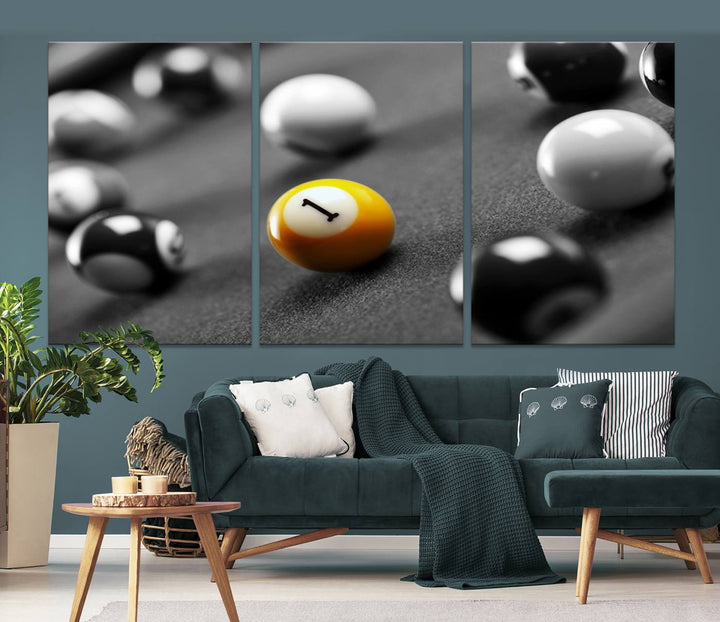 Boules de billard concept noir et blanc Impression sur toile