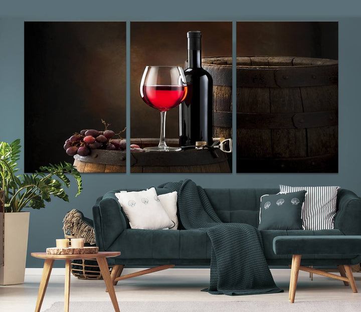 Wall Art Red Wine Bottle and Tun Canvas Print 