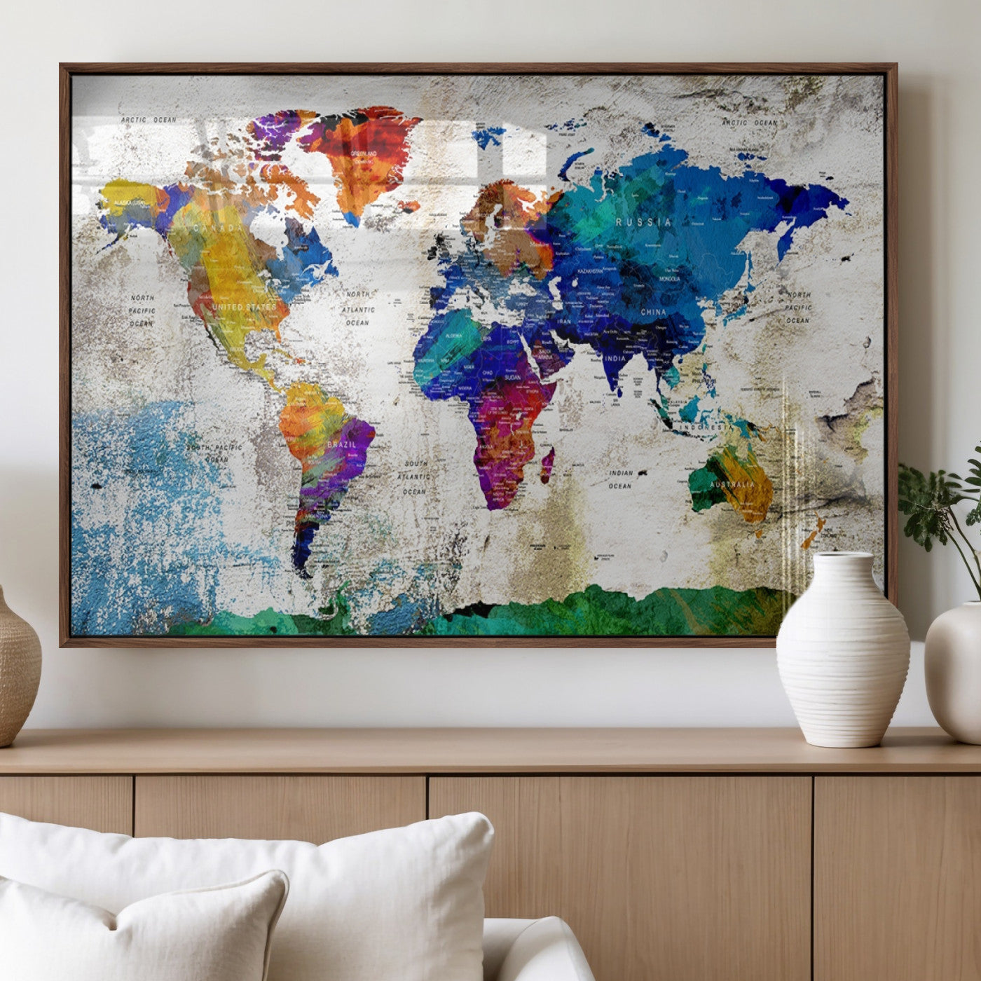 MGV-FP-36X24-3P - Push Pin World Map Canvas Print – Framed Wall Art for Couples to Track Their Travels – Anniversary
