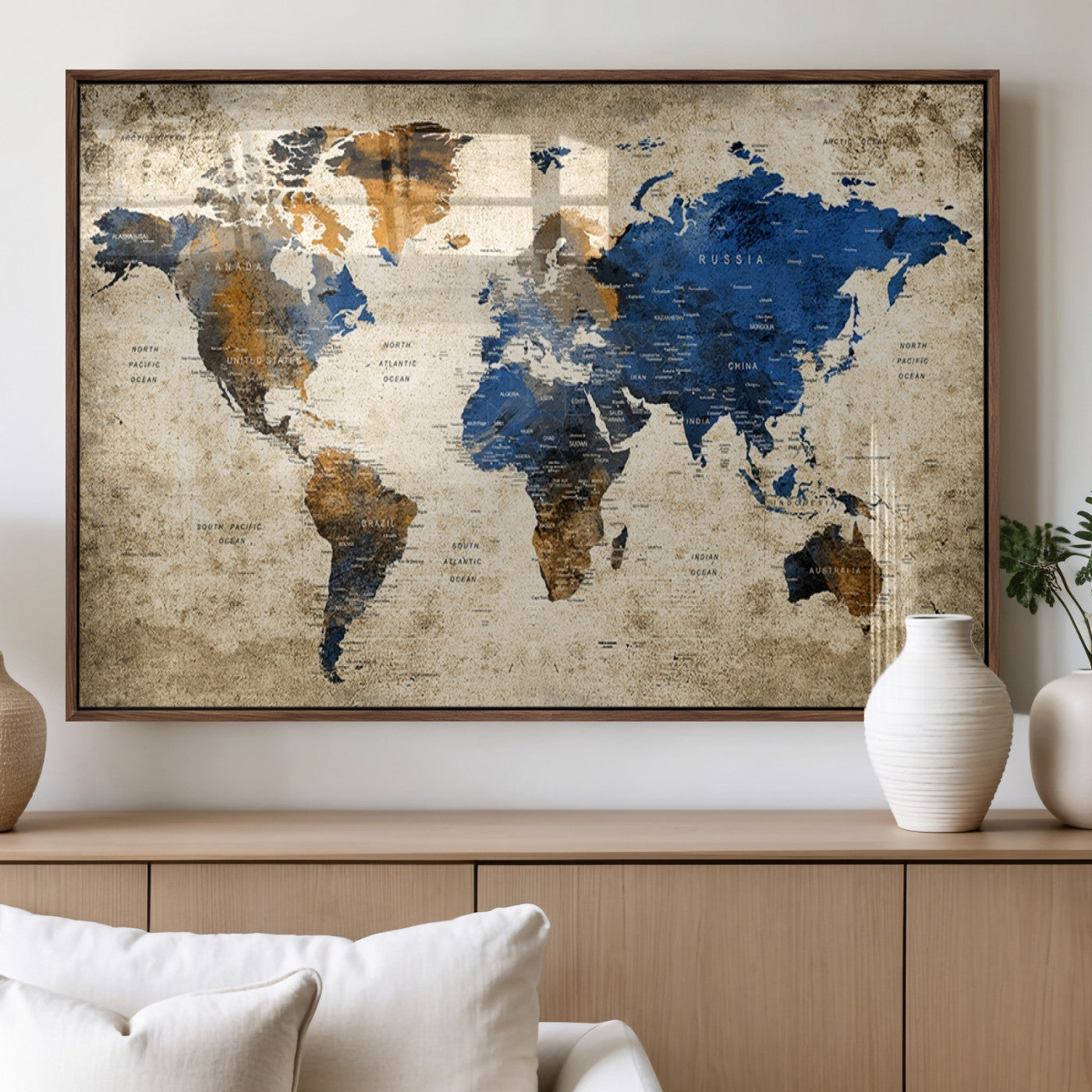 MGV-FP-60X30-3P - Push Pin World Map Canvas Print – Framed Wall Art for Couples to Track Their Travels – Anniversary