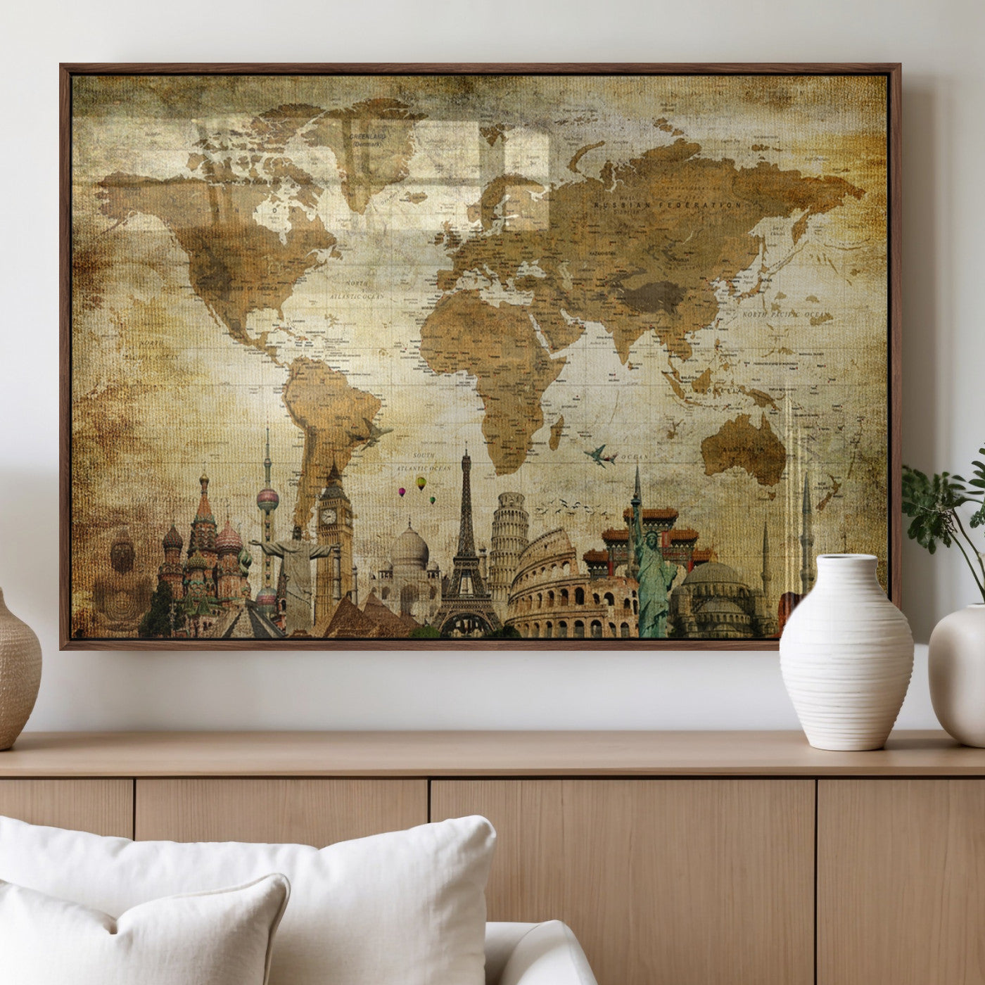 MGV-FP-36X24-3P - Push Pin World Map Canvas Print – Framed Wall Art for Couples to Track Their Travels – Anniversary