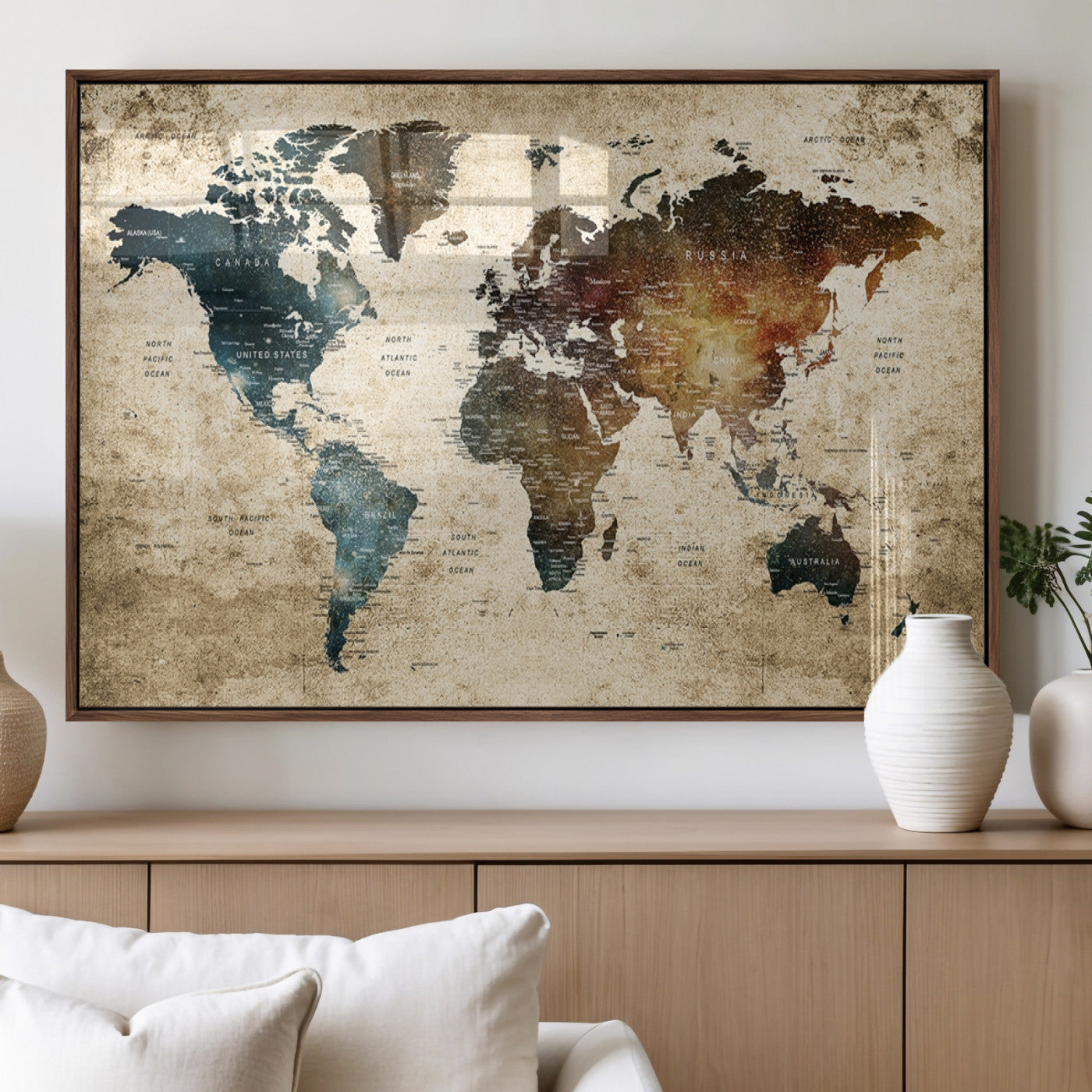 MGV-FP-60X30-3P - Push Pin World Map Canvas Print – Framed Wall Art for Couples to Track Their Travels – Anniversary