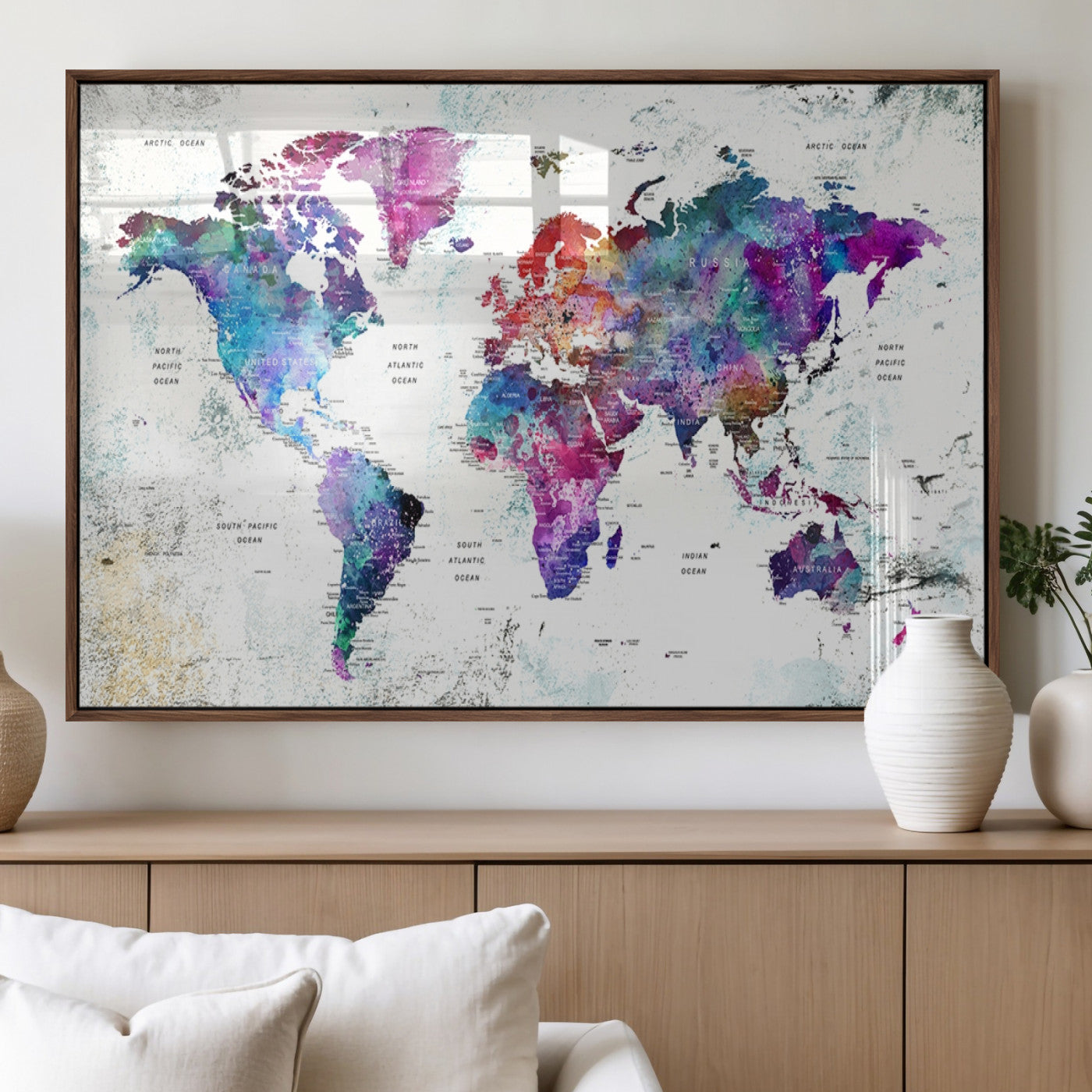 MGV-FP-36X24-3P - Push Pin World Map Canvas Print – Framed Wall Art for Couples to Track Their Travels – Anniversary