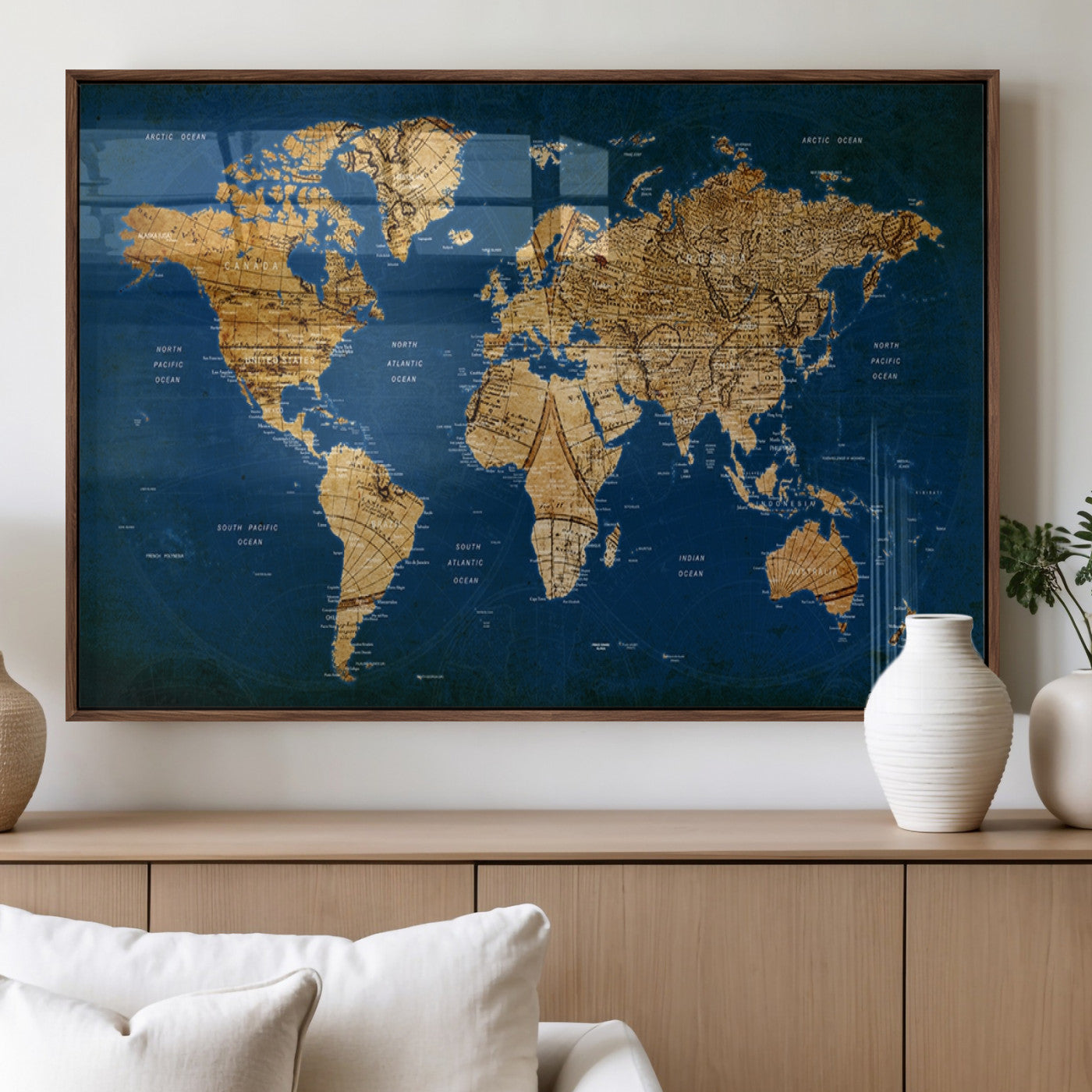 MGV-FP-60X30-3P - Push Pin World Map Canvas Print – Framed Wall Art for Couples to Track Their Travels – Anniversary